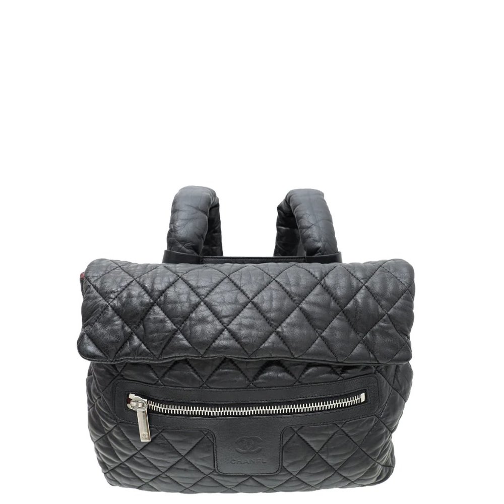 Chanel Bag Black Backpack Lambskin Leather Silver Hardware COCO COCOON